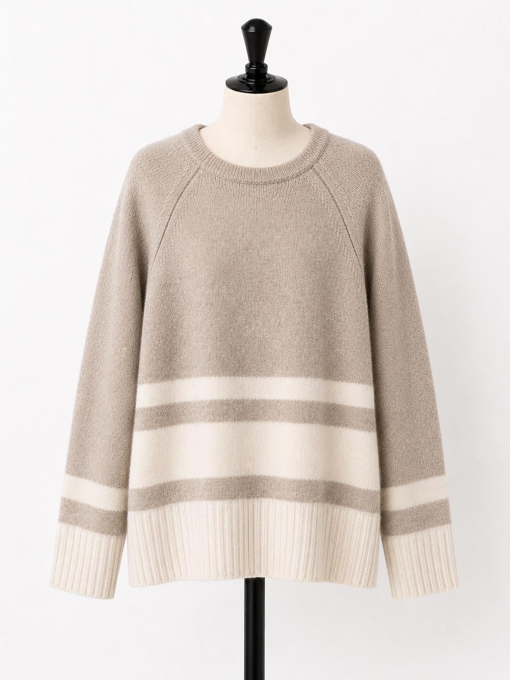 Banana Republic Cream & Taupe Striped Crewneck Sweater